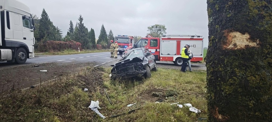 Męzczyzna w szpitalu po uderzeniu w drzewo